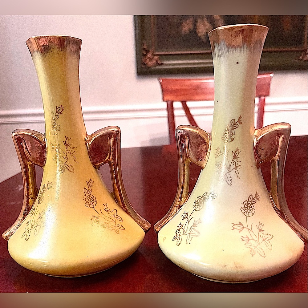 22k Gold Vintage Floral Yellow Bud Vase Double Handled Japan circa 1950's
